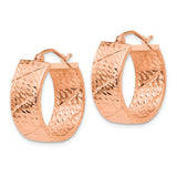 14k Rose Gold Hoop Earrings, Textured Diamond-Cut Design, Lightweight with Latch Back Closure