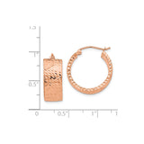 14k Rose Gold Hoop Earrings, Textured Diamond-Cut Design, Lightweight with Latch Back Closure