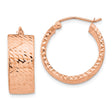 14k Rose Gold Hoop Earrings, Textured Diamond-Cut Design, Lightweight with Latch Back Closure
