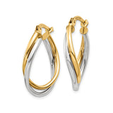 14k Two-Tone Gold Twisted Hoop Earrings, Interlaced Yellow and White Gold Oval Design