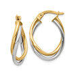14k Two-Tone Gold Twisted Hoop Earrings, Interlaced Yellow and White Gold Oval Design