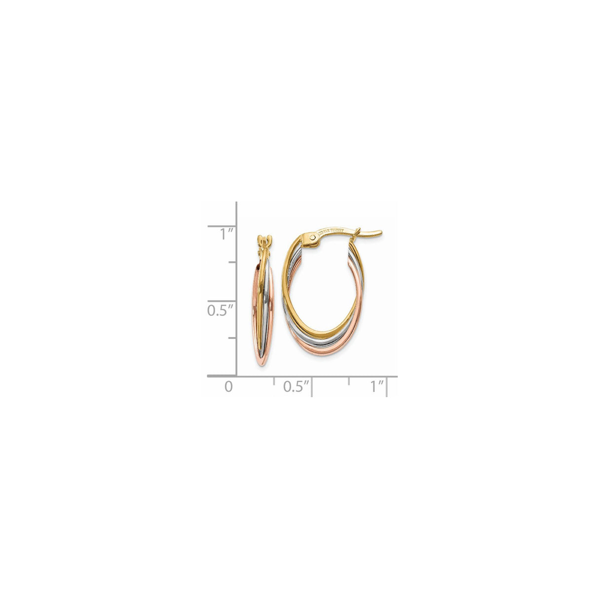14k Tri-Color Gold Hoop Earrings with Interwoven Yellow, White, and Rose Strands