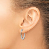 14k White Gold Twisted Hoop Earrings, Lightweight Oval Polished Design for Women
