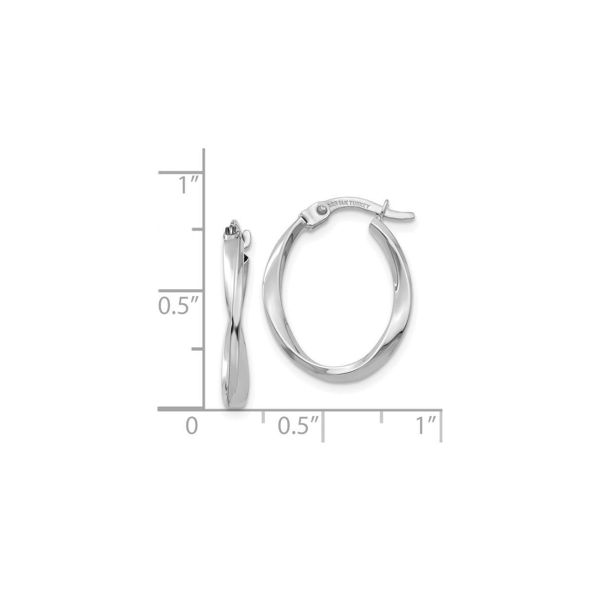 14k White Gold Twisted Hoop Earrings, Lightweight Oval Polished Design for Women