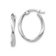 14k White Gold Twisted Hoop Earrings, Lightweight Oval Polished Design for Women