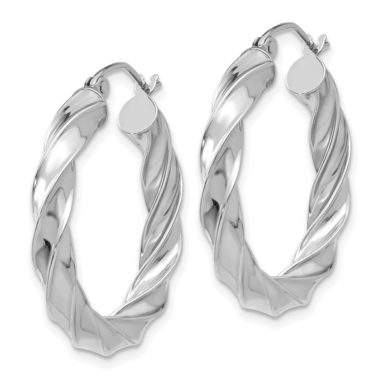 14k White Gold Twisted Hoop Earrings with High Polish Finish, Lightweight Rope Design for Women