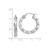 14k White Gold Twisted Hoop Earrings with High Polish Finish, Lightweight Rope Design for Women