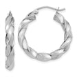 14k White Gold Twisted Hoop Earrings with High Polish Finish, Lightweight Rope Design for Women