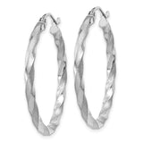 14k White Gold Twisted Hoop Earrings with Brushed and Polished Finish, Lightweight Design