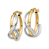 14k Two Tone Gold Hoop Earrings with Twisted Interwoven Design for Women