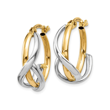 14k Two Tone Gold Hoop Earrings with Twisted Interwoven Design for Women