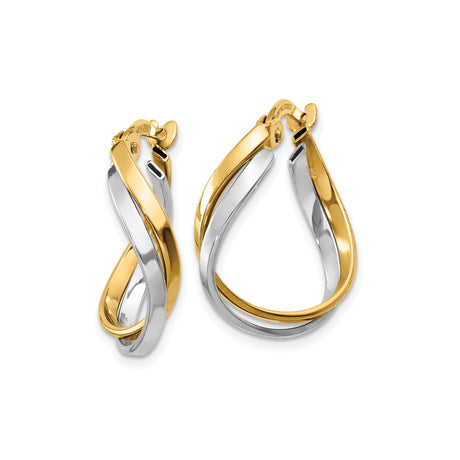 14k Two-Tone Gold Twisted Teardrop Hoop Earrings with Crossover Design for Women