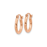 14k Rose Gold Hoop Earrings with Hammered Finish, Lightweight Classic Style for Women