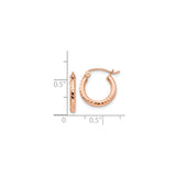 14k Rose Gold Hoop Earrings with Hammered Finish, Lightweight Classic Style for Women
