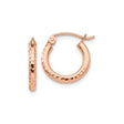 14k Rose Gold Hoop Earrings with Hammered Finish, Lightweight Classic Style for Women