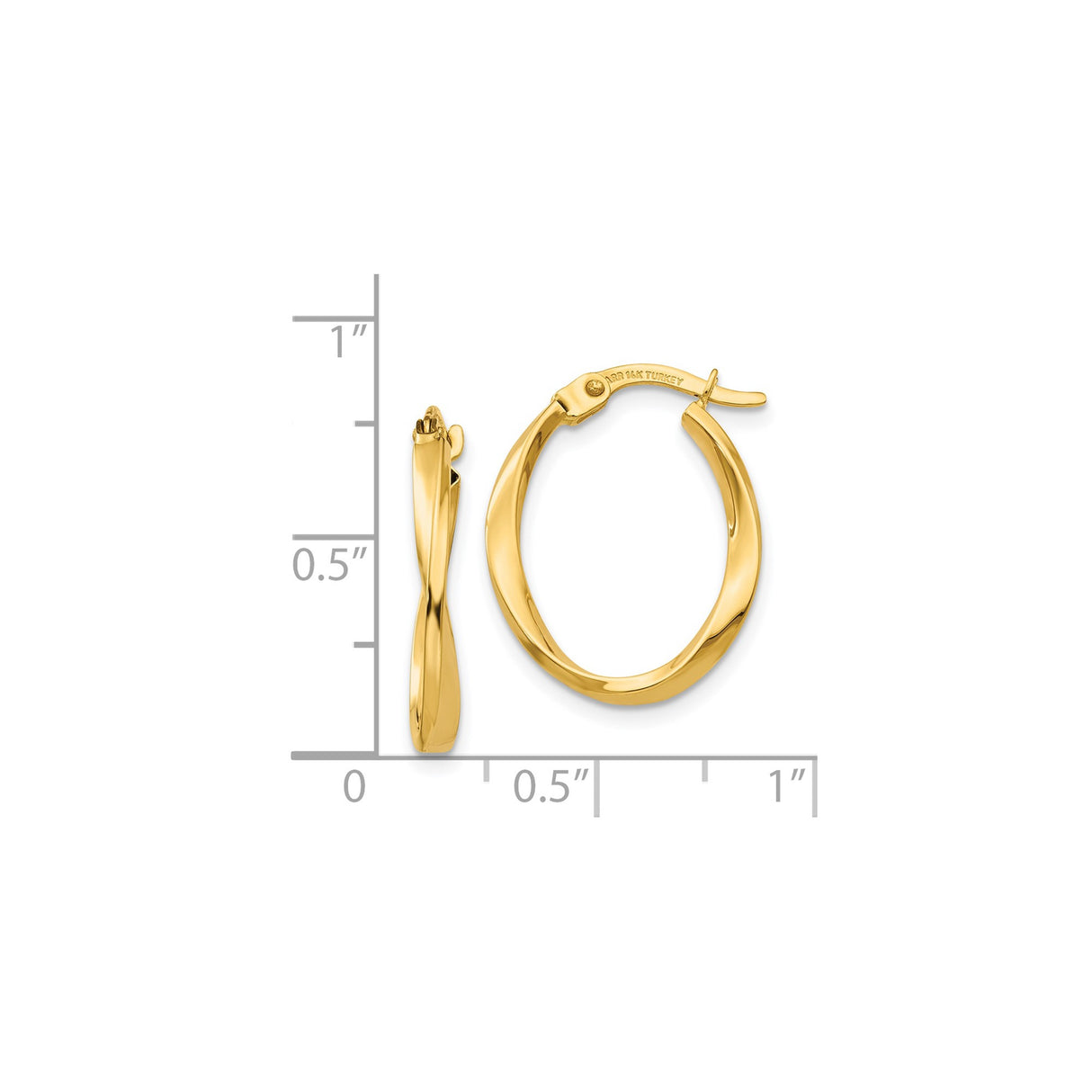 14k Yellow Gold Twisted Oval Hoop Earrings, Polished Finish, Latch Back Closure