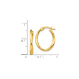 14k Yellow Gold Twisted Oval Hoop Earrings, Polished Finish, Latch Back Closure