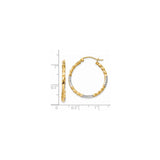 14k Yellow Gold Twisted Hoop Earrings, Two-Tone Rhodium Diamond Cut Design