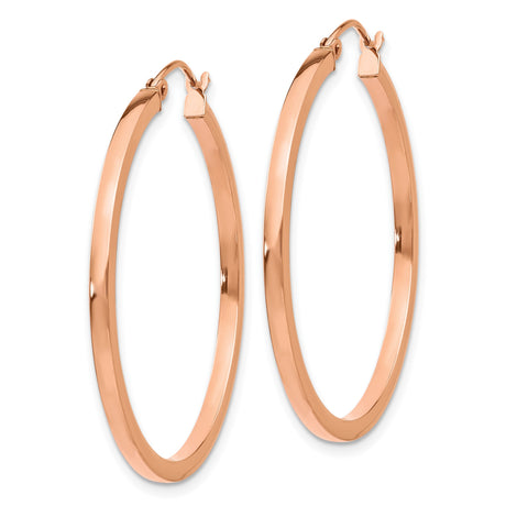 14k Rose Gold Hoop Earrings, Classic Medium Round Polished Hoops, Minimalist Lightweight Design