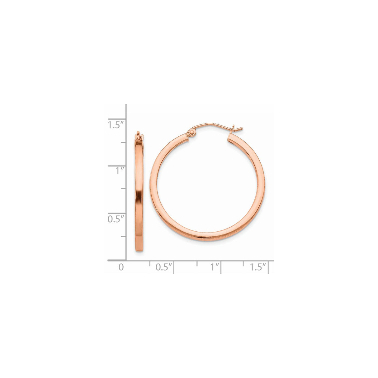 14k Rose Gold Hoop Earrings, Polished Finish, Medium Size, Latch Back, Lightweight for Women