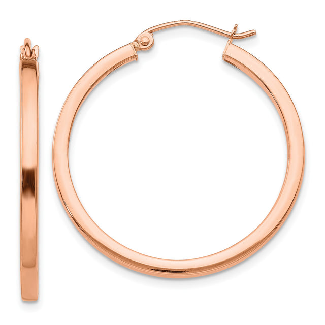 14k Rose Gold Hoop Earrings, Polished Finish, Medium Size, Latch Back, Lightweight for Women