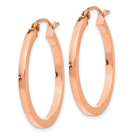 14k Rose Gold Hoop Earrings, Polished Round Lightweight Minimalist Design for Women