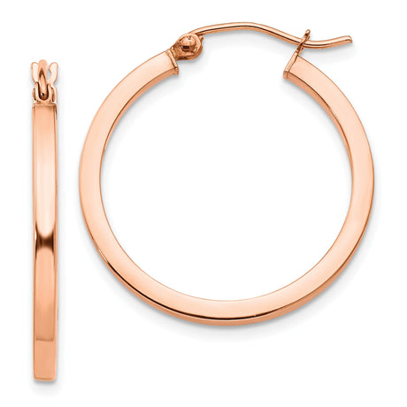 14k Rose Gold Hoop Earrings, Polished Round Lightweight Minimalist Design for Women