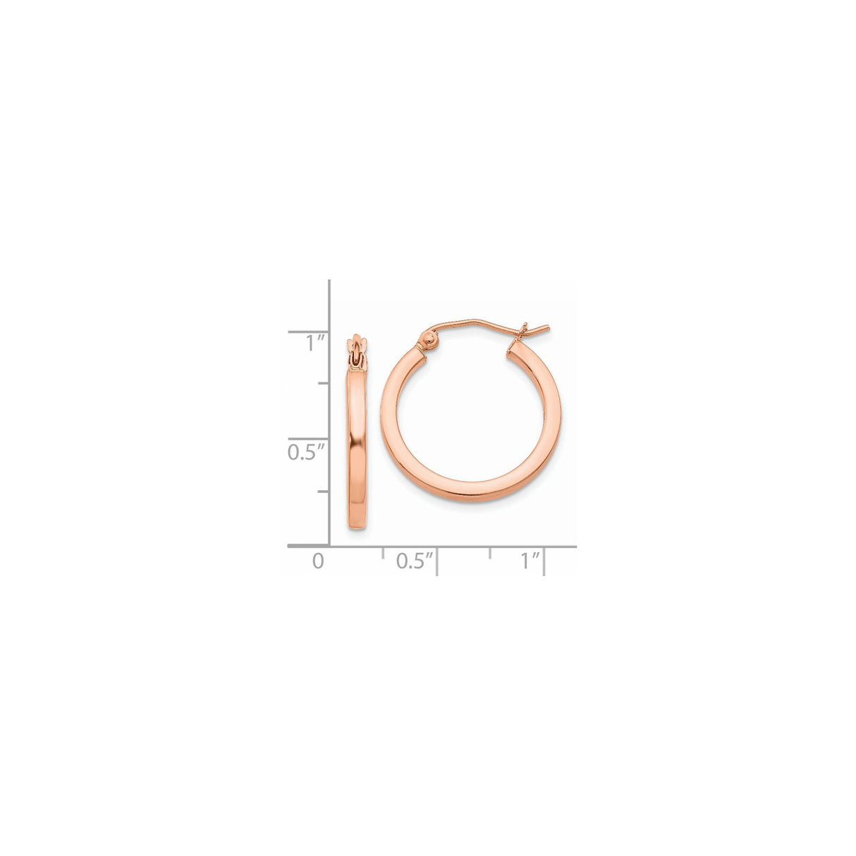 14k Rose Gold Hoop Earrings, Thin Polished Round Hoops with Hinged Clasp, Minimalist Style