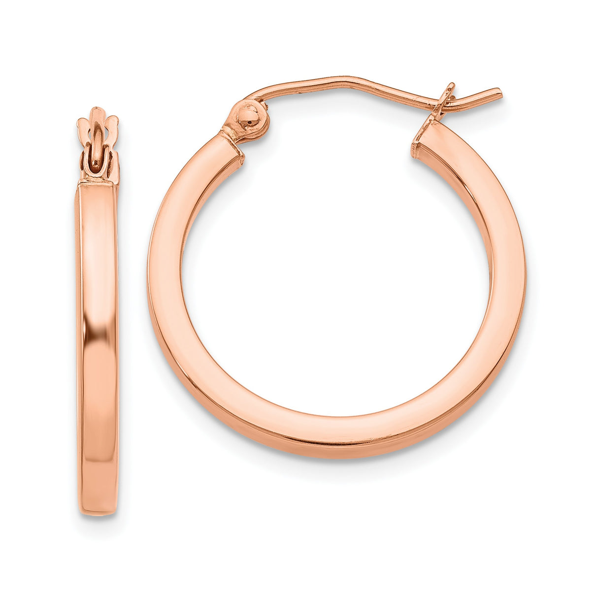14k Rose Gold Hoop Earrings, Thin Polished Round Hoops with Hinged Clasp, Minimalist Style