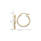 14k Yellow Gold Twisted Hoop Earrings with Diamond Cut Texture, Dual Tone Finish