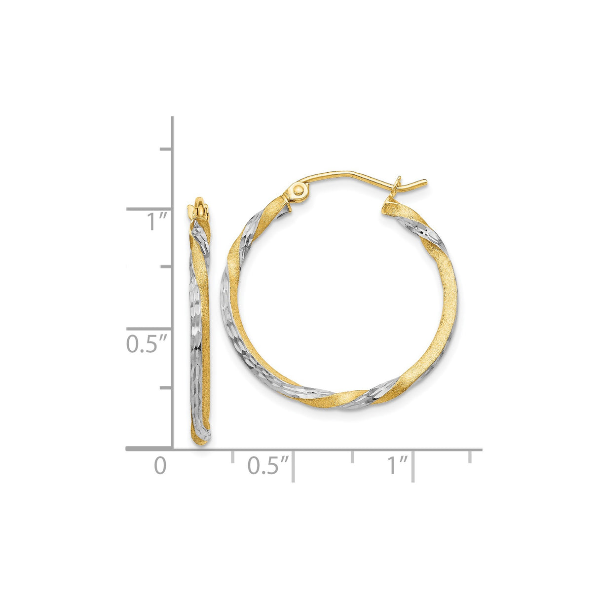 14k Yellow Gold Twist Hoop Earrings with Textured Diamond-Cut Two-Tone Design