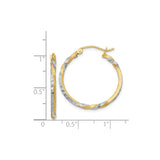 14k Yellow Gold Twist Hoop Earrings with Textured Diamond-Cut Two-Tone Design