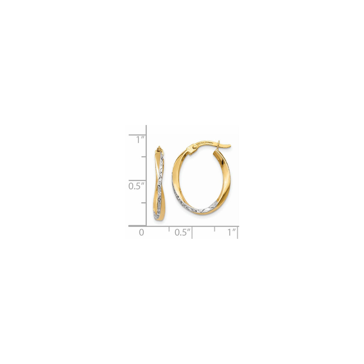 14k Yellow Gold Twisted Hoop Earrings, Diamond Cut Two-Tone Oval Design for Women