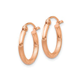 14k Rose Gold Hoop Earrings, Small Textured Matte Finish with Etched Leaf Pattern