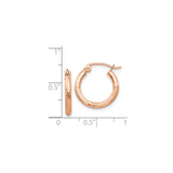 14k Rose Gold Hoop Earrings, Small Textured Matte Finish with Etched Leaf Pattern