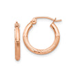 14k Rose Gold Hoop Earrings, Small Textured Matte Finish with Etched Leaf Pattern