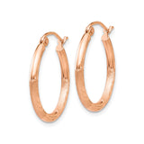 14k Rose Gold Hoop Earrings, Polished and Textured with Etched Leaf Pattern