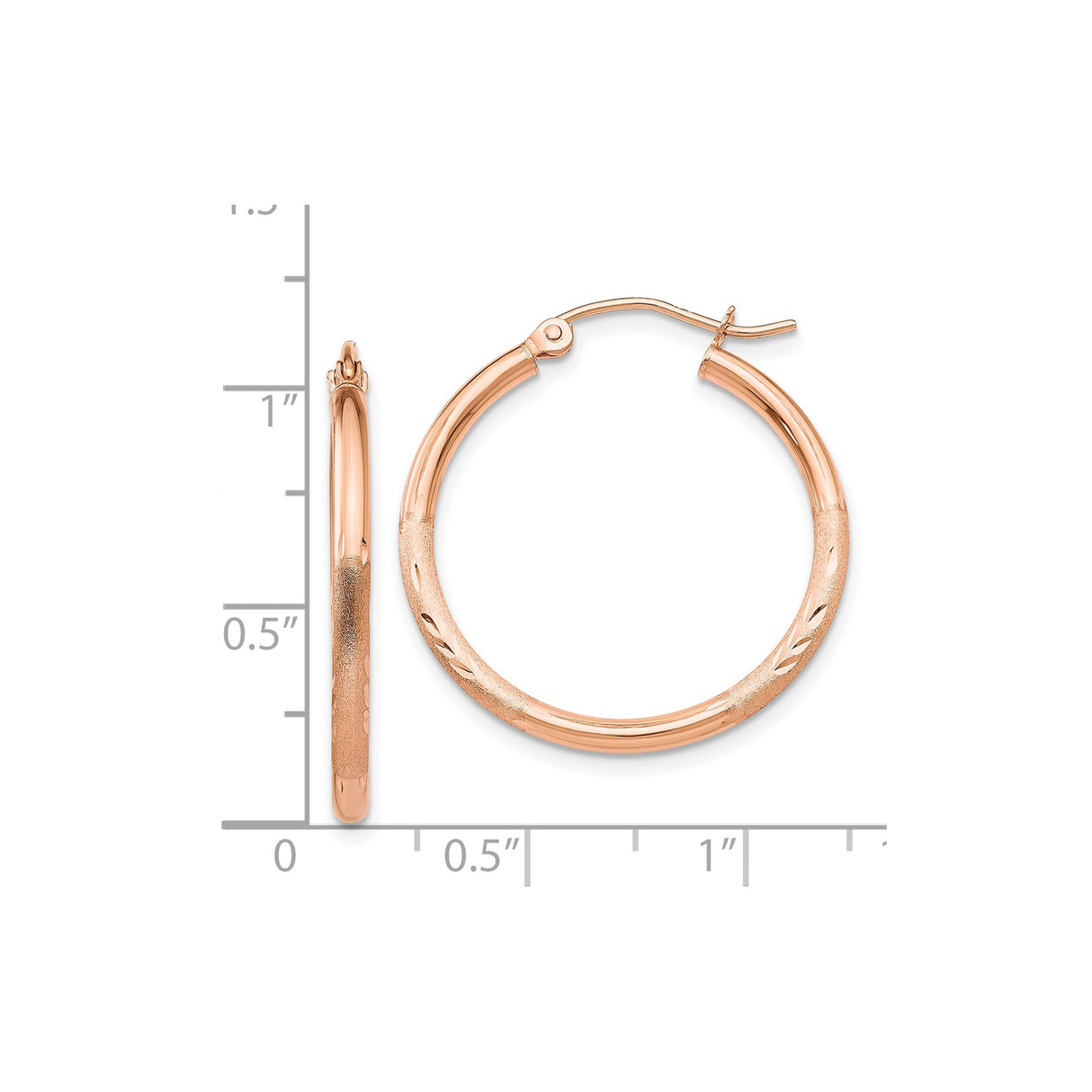 14k Rose Gold Hoop Earrings with Textured Polished Finish and Leaf Accents