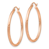 14k Rose Gold Hoop Earrings, Lightweight Polished and Textured with Diamond Cut Detail