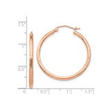 14k Rose Gold Hoop Earrings, Lightweight Polished and Textured with Diamond Cut Detail