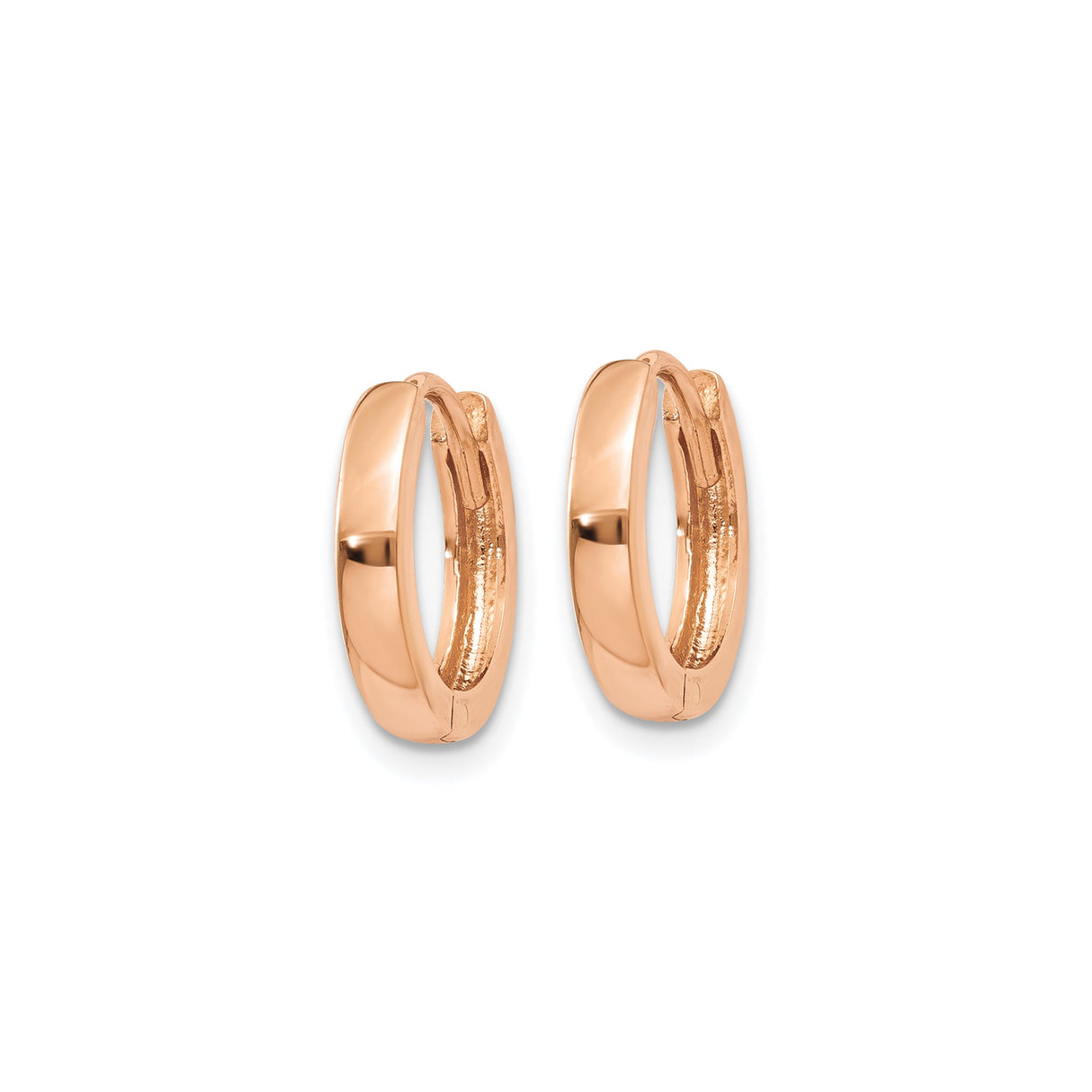 14k Rose Gold Hoop Earrings, Small Polished Hinged Hoops, Minimalist Round Huggie Style