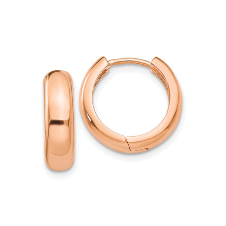 14k Rose Gold Hoop Earrings, Small Polished Hinged Hoops, Minimalist Lightweight Jewelry for Women