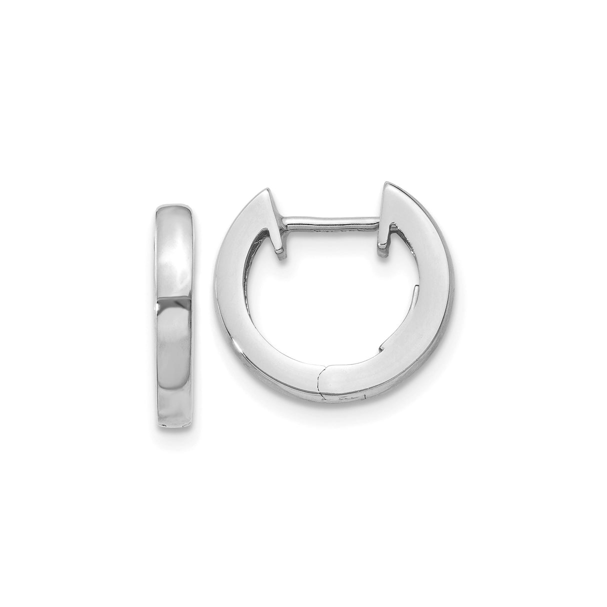 14k White Gold Hoop Earrings, Small Polished Hoops with Hinged Snap Closure, Unisex Minimalist Design