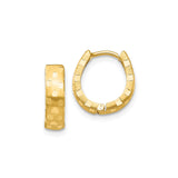 14k Yellow Gold Hoop Earrings with Brushed and Polished Checkered Texture, Lightweight Classic Design
