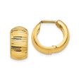 14k Yellow Gold Huggie Hoop Earrings, Diamond Cut Textured with Polished Finish