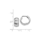 14k White Gold Hoop Earrings with Textured Design and Polished Finish