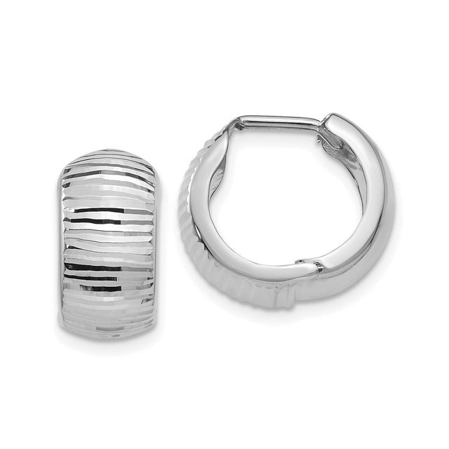 14k White Gold Hoop Earrings with Textured Design and Polished Finish