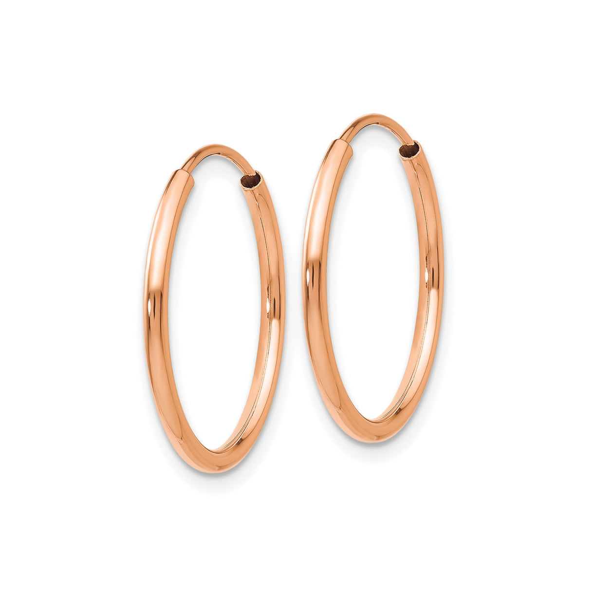 14k Rose Gold Hoop Earrings, Polished Circular Design, Lightweight Minimalist Style for Women