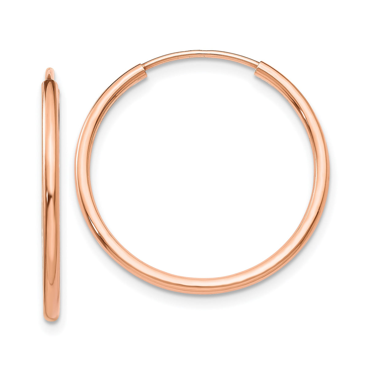14k Rose Gold Hoop Earrings, Polished Endless Lightweight Round Design, Minimalist Jewelry for Women