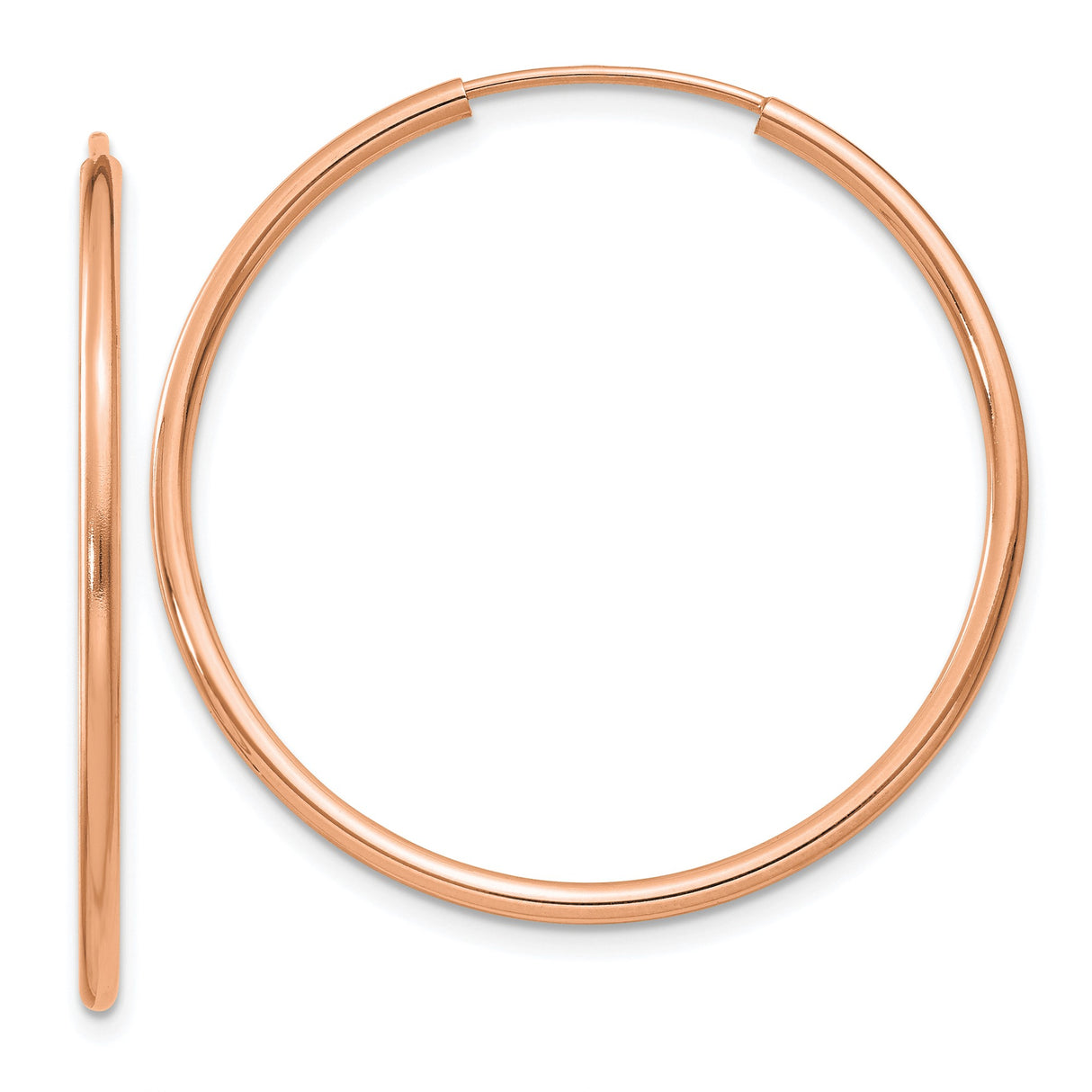 14k Rose Gold Hoop Earrings, Classic Round Lightweight Polished Hoops for Women